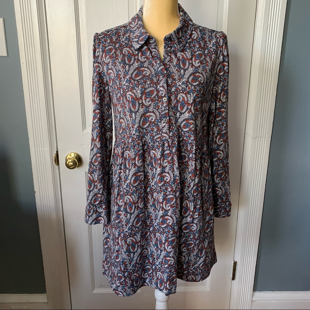 Boden Alma Jersey Shirt Dress in Asphalt Floral Paisley Size 10 Petite